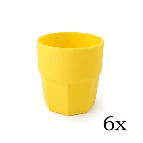 artaffini – Plastic Beaker, Polypropylene (PP), Capacity: 25 cl, Octagonal – Set of 6 – Lemon Yellow