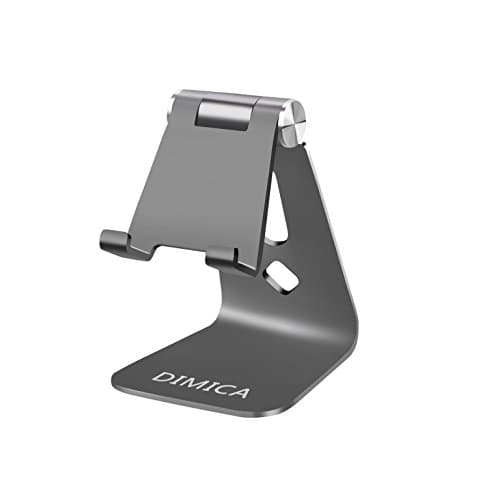 DIMICA Cell Phone Stand, Tablet Stand, Adjustable Foldable Multi-angle Aluminum Desktop Phone Stand for Switch, iPad, iPhone 8 X 7 6 6s Plus, Samsung Galaxy S8/S8 Plus charging and More (Black #2)