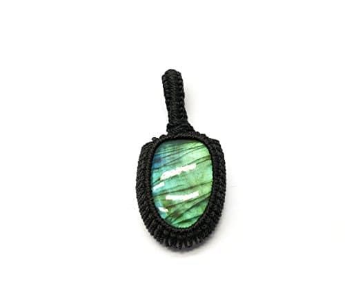 GEM MART EU Macrame Pendent,Blue Fire Labradorite Macrame Pendent,Handmade Natural Gemstone Pendant,Boho Pendant.