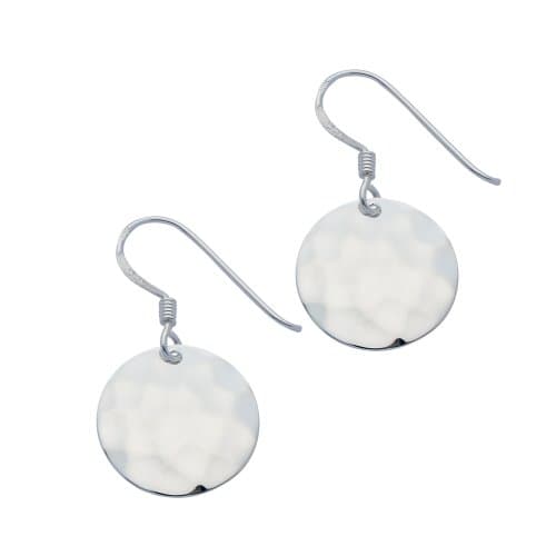 Silver Hammered Disc Drop Earrings
