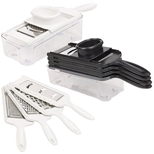 6 Piece Multi Grater Tool & Container Set - For Grating & Slicing (White)