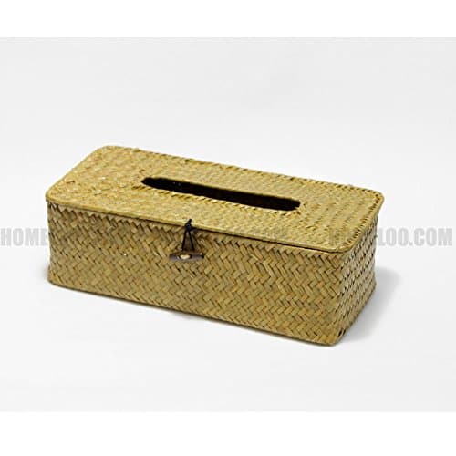 Seagrass Straw Rectangular Tissue Box Cover Holder (Yellow)