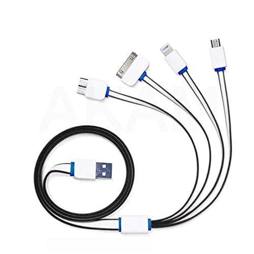 4 in1 [Madan] Universal Multi Function USB Charging Multi Charger Cable Cord For All iPhone, All iPad, Android, Amazon Kindle, Power Bank, and More (Black)