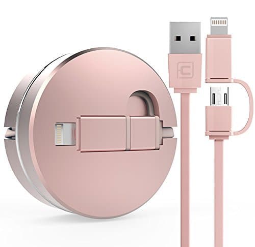Sincewe 2 in 1 Copper Core USB Charging Cable Stretchable 8 Pin Interface for iPhone / Android with Gilt USB Port Groove Design