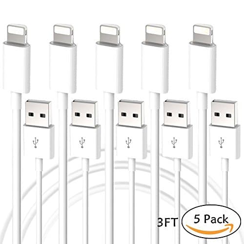 Cables Lightning, Wansong 1M (3FT) USB Charging iPhone Cable and Data Sync Charge Cord for iPhone X/ 8/ 7/ 7 Plus/ 6/ 6s/ 6 Plus/ 6s Plus/ SE/5c/5s/7, iPad Air/Mini, iPod Nano/Touch (5 Pack)