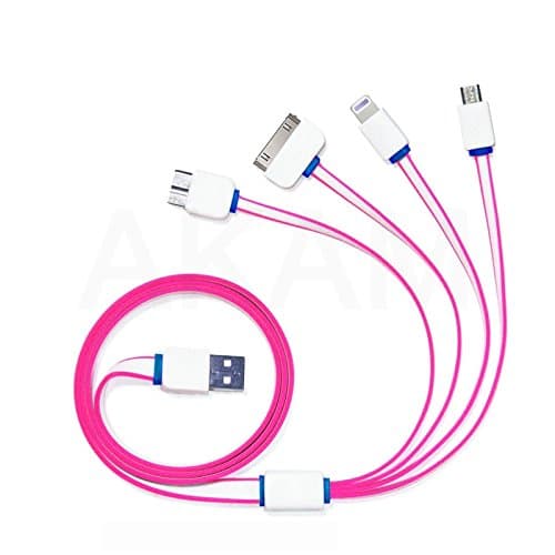 4 in1 [Madan] Universal Multi Function USB Charging Multi Charger Cable Cord For All iPhone, All iPad, Android, Amazon Kindle, Power Bank, and More (Pink)
