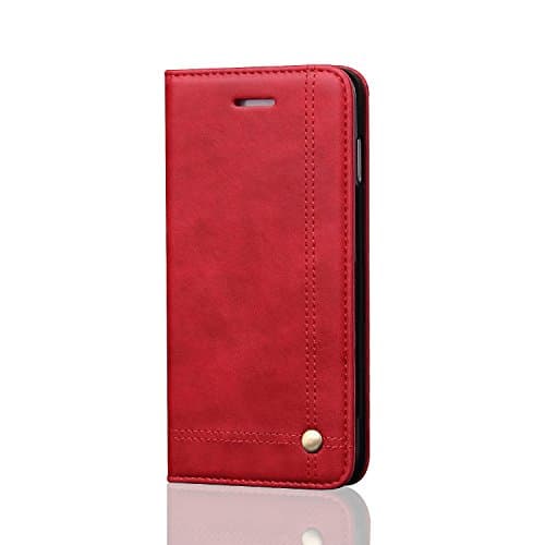 DaGeLon Elegant Case for iPhone 8 Plus 7 Plus 5.5 Inches, Fashion Simple Flip Retro Case Wallet Card Slots Vintage Folio Premium Leather Cover Bumper Magnetic Closure Shell Shockproof Protective, Red