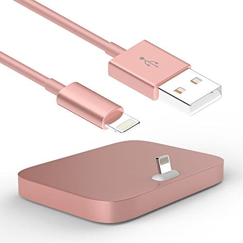 RINOO® 2in1 set Lightning cable and docking station forApple iPhone X 8 7 6 6S 5 SE in rose gold