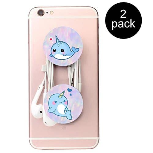 Multi-function Pop cellular phone bracket Socket Expanding Stand and Grip for Smart-phones and Tablets Bracket Mount Holder Collapsible-White blue Pink unicorn Love heart 2 Pack