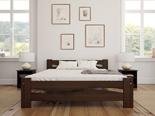 Solid Pine Wooden Bed Frame King Size 5ft In Walnut Colour & Sturdy Thick Slats