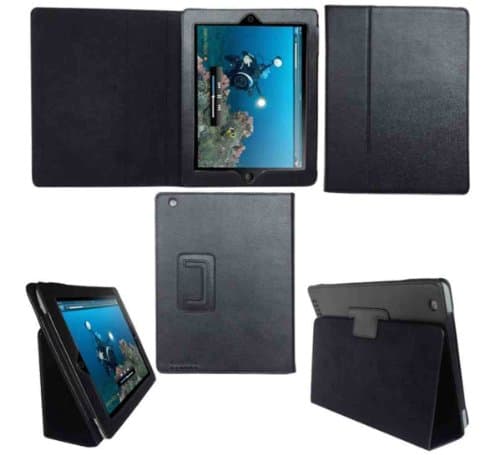 Apple iPad Mini Black Executive Premium Folio Leather Multi Function Standby Case / Cover / Wallet for iPad Mini with Built in Magnet for Sleep / Wake Feature -Free Screen Protectors for ipad mini
