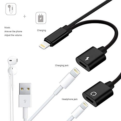 iPhone 7 Lightning, iPhone 7 Plus Splitter Headphone Jack Audio Adapter Converter With Lightning Female Port Charging Port Cable for IOS 10.3 - Black