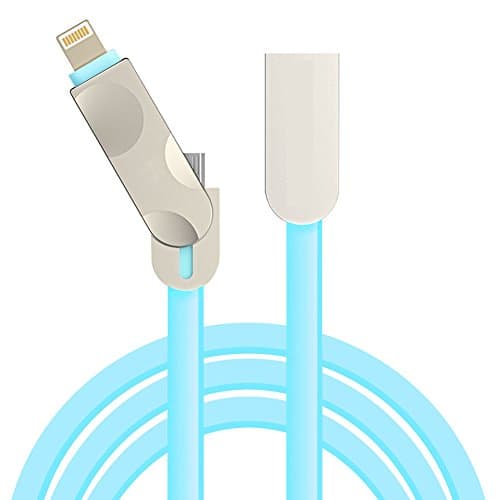 2 in 1 Lightning and Micro USB Cable，Ctbd 2 M/6.6 ft Charging Cable Cord for iPhone, iPad /iPod and Samsung,HTC,Nexus,Huawei,Nokia, Sony &amp; more (Cyan)