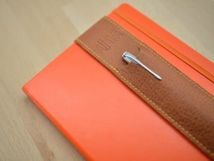 Leather Pencil Case ALJAVA for Calendar, Notebook and Diary (A5) - Personal Organizer Pen Case for Smartpen and Writing Tools - Single Pen Loop or Double Pencil Holder (Light Brown/Yellow)