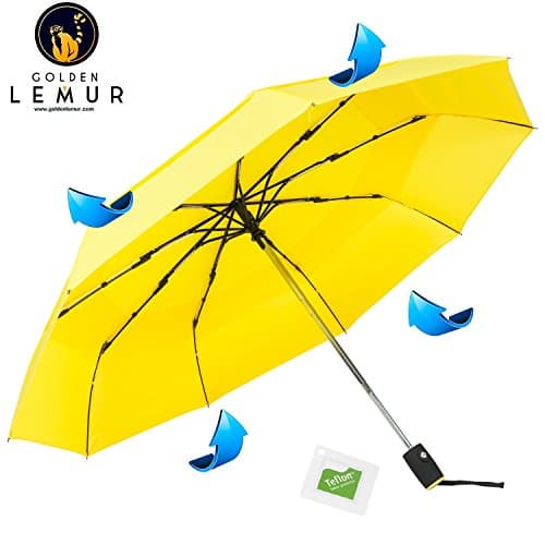 Umbrella. Folding Umbrella with Automatic Open-Close. Compact, Light, Windproof Umbrella with Carbon Fiber Ribs. 210T Fabric. Mens and Ladies Umbrella. Guarantee 100% (Yellow, 9 SEG Teflon)