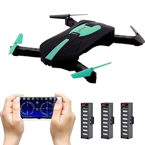 JD-18 Foldable Drone Mini, Selfie Drone with Camera Live Transmission WIFI FPV Mobile Phone APP Control G-sensor Control Automatic Hover 3D Flip Stunt Headless Mode Suitable for all Level Pilots, 2MP HD Camera, 3 Batteries