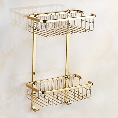 Copper and gold-mounted baskets/Rectangular basket/Bathroom double racks/European-style bathroom corner rack-B