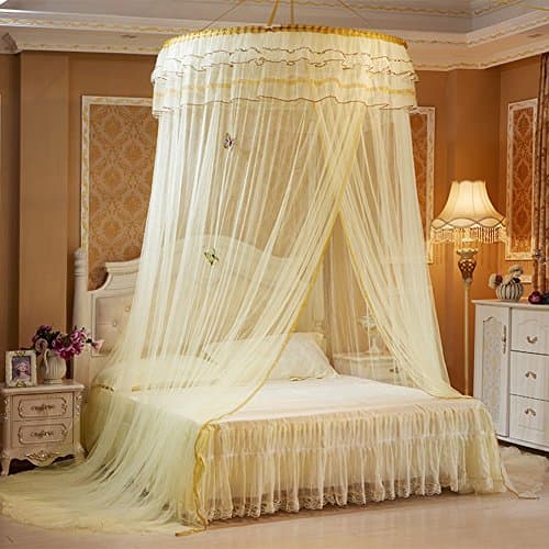Mosquito Net Bed Round Ceiling princess Canopy Bed, Complete Coverage, Protects against insect bites lemon tree