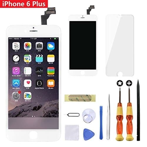 GULEEK LCD Touch Screen Digitizer Frame Assembly Full Set Screen Replacement with Tools + Tempered Glass Screen Protector for iPhone 6 Plus (5.5 inch) White