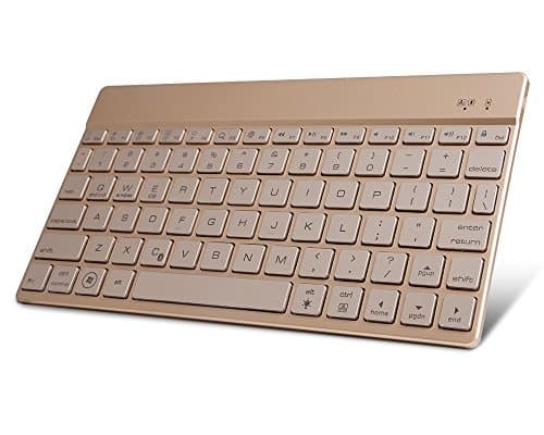 Wireless Bluetooth Keyboard, HSZCTech 7-Color Backlit LED Wireless Bluetooth QWERTY Keyboard with Rechargeable Battery for IOS, Android, Windows System, PC, Tablet and Smart Phone（Ultra Light &amp; Slim）Gold