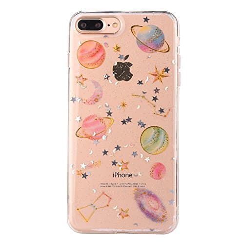 iPhone 7 Plus Case, iPhone 8 Plus Case, Edaroo Bling Shiny Fantastic Planet Stardust Mood Design Sparkle Glitter Power Sparkle Sequin Stars Case Shining Fashion Tide Cute Whimsical Style Shockproof Slim Thin Soft Flexible TPU Silicone Gel Protective Shell Case Cover For iPhone 7 Plus 5.5" / iPhone 8 Plus 5.5" - Star