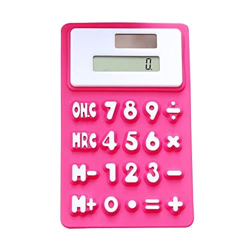 Alxcio 8 Digits Basic Calculator, Solar Powered Soft Lightweight LCD Screen Silicone Pocket Calculator Green Office Stationery, Rose Red