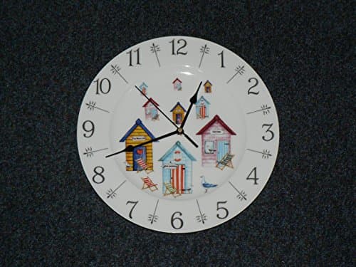 Beach Hut wall clock. Large ceramic wall clock with fun Beach huts