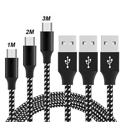 Nylon Micro USB Cable, Lanble High Speed 2.0 USB to Micro USB Charging &amp; Sync Durable Charging Cables Android Charger Cord for Samsung/HTC/Windows/MP3/Camera and Other Device (3 Pcs,Black)