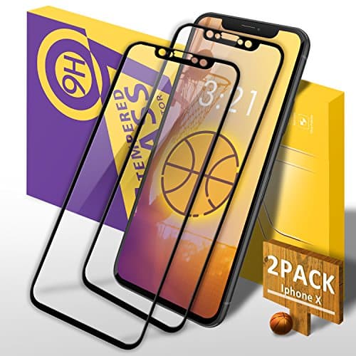 Dahuang iPhone X Screen Protector, [2 Pack] iPhone X Full Coverage HD Crystal Clear Tempered Glass Screen Protector, 9H Hardness, 3D Touch Compatible and Anti-Scratch Protective Film Guard Cover - Black