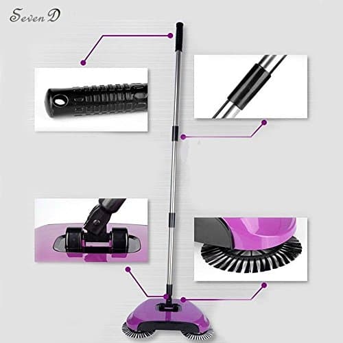 Sweeping Machine 360 Rotary without Electricity Automatic Hand Push Sweeper Broom, Family Cyclone Broom, Household Cleaning (4 colors) (Purple)