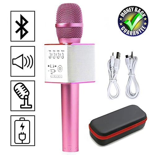Magic Karaoke Wireless Microphone With Bluetooth Speaker Support iOS Apple iPhone iPad Android Smartphone PC For Home Entertainment Party Stage KTV Singing (Q9 Pink)