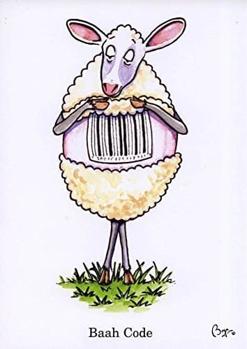 "Baah Code" Cartoon Sheep or Lamb Greeting Card wit Envelope by Artist Bryn Parry