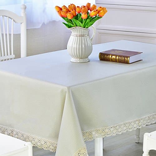 Square Tablecloth Rectangle Table Cover PVC Kitchen Table Cloth Heavy Weight Vinyl Wipe Clean Oil-proof/Waterproof Stain-resistant/Mildew-proof - Great for Buffet Table, Parties, BBQ's, Wedding (Beige,155*210cm)