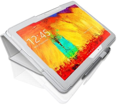 Samsung Galaxy Note 10.1 (2014 Version) Custom Made Multi-Angle 'Pen' Case with Stand Function, Sleep Wake Sensor and 2 in 1 Stylus / Biro Pen by LuvTab® (White)