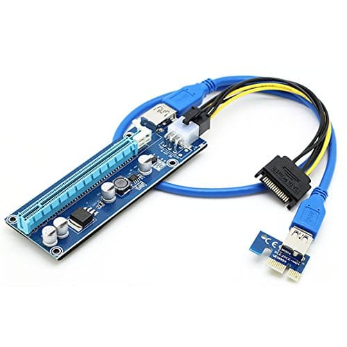 Ctbd PCI-E 1X to 16X Express Extender Powered Riser Adapter Card with 60cm USB 3.0 Extension & 6-Pin PCI-E to SATA Power Cable for Mining Machine