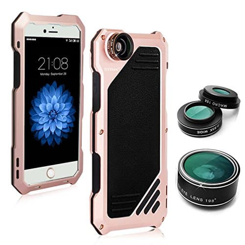 iPhone 7 Screen Protector,Glass Screen Protector for iPhone 7 with 3 in 1 Lens Kit, Fisheye+Macro+Wide Angle Camera Lens, with IP54 Dustproof Shockproof Aluminum Case, 4.7 Inches