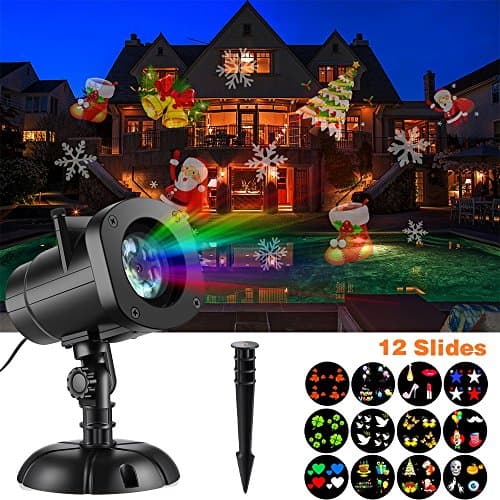 SUGIFT LED Projector Lights, Christmas Lights with 12 Switchable Patterns/Slides,Waterproof Landscape Projector Lamp, Outdoor/Indoor for Halloween, Christmas, Holiday, Party, Garden Decoration