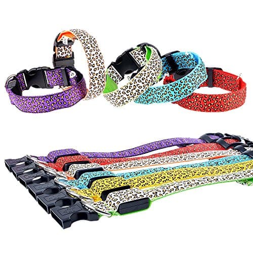 PetFun Rechargeable USB LED Illumination Leopard Pattern Durable Nylon Collar for Most Size Dogs, Small to X-Large