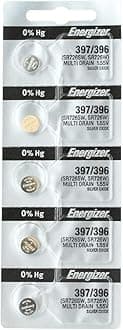 Energizer 397 / 396 (SR726SW, SR726W) Silver Oxide Watch Battery. On Tear Strip