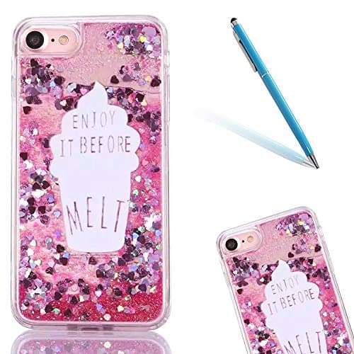 iPhone 6sPlus Case, Transparent Clear CLTPY iPhone 6Plus Sparkles Floating Flowing Liquid Case, Flexible Soft TPU Cute Pattern Printed Cover, Full Body Wrap for 5.5" Apple iPhone 6Plus/6sPlus (Not iPhone 6/6s) + 1 x Stylus - Pink Star