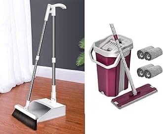 Moppers For Cleaning Floor/Mop Bucket With Hands-Free Squeeze/Floor Cleaning Mop For Home With 360° Flexible Head (38X12.5 cm) / Microfiber Flat Mop System,Pink