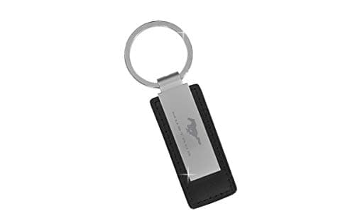 Ford Mustang Black Leather Rectangular Key Ring with Wide Matte Chrome Imprint Area
