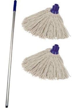 Professional Colour Coded Mop Handle and 2 Mop Heads - Colour Blue by Crown Supplies