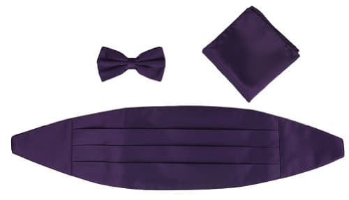 Plum Cummerbund, Bowtie, Pocket Square Set