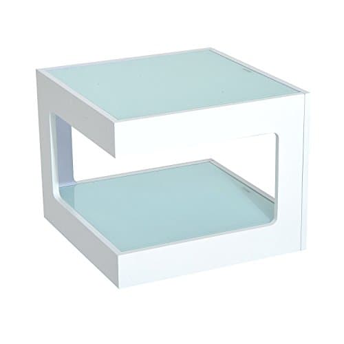New White Modern Square Cube Coffee Side Sofa End Table w/ Glass Top Living Room Furniture