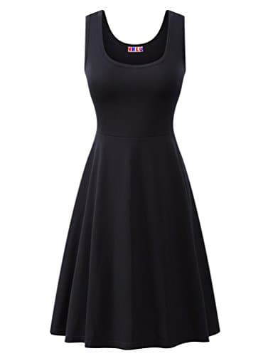 HHLJ Women's Solid Color Basic Scoop O Neck Sleeveless Essential Flared A-Line Beach Casual Tank Dress