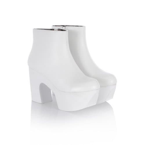 Vouge009 Women's Close Round Toe High Platform Solid Chunky Heels PU Ankle Boots with Zipper,White,42