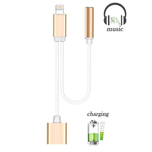 2 in 1 Lightning Adapter for iPhone 7 / 7 Plus / iphone 6S / 6 Plus - 3.5mm Audio Adapter Charging Cable - Cell Connectors Lightning Charger Earphone Jack Cable - Gold