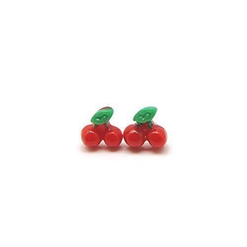 Tiny Cherry Studs, Hypoallergenic Plastic Post Earrings for Metal Sensitive Ears
