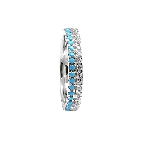 Blue Apple Co.3.5mm Eternity Stackable Band Ring Double Round Simulated Turquoise Clear CZ 925 Sterling Silver